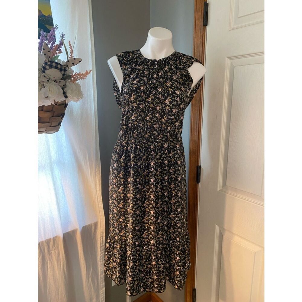 J. Crew Mercantile Floral Sleeveless Midi Dress in Black